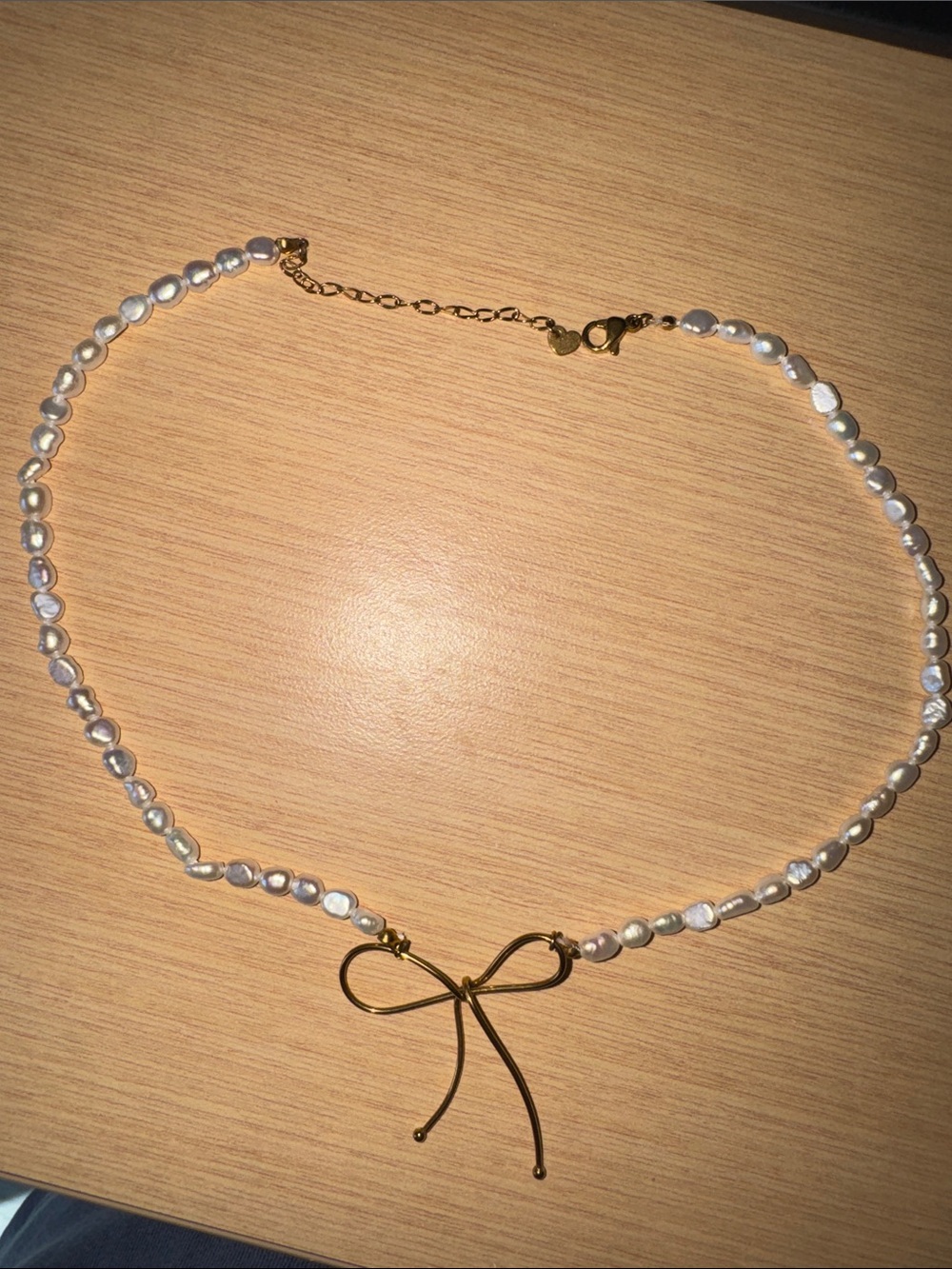 Freshwater Pearl Necklace with Gold Bow Accent
